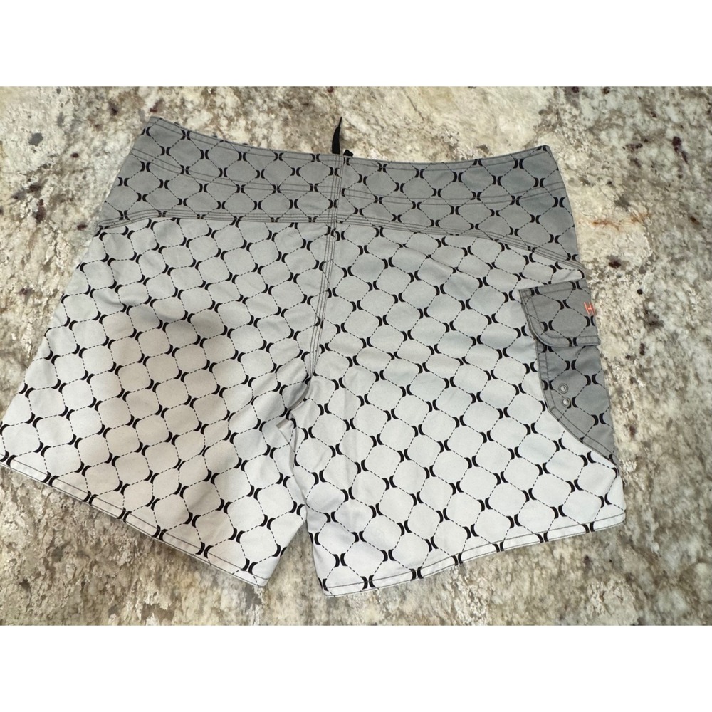 Hurley Womens Gray Geometric Logo Print Board Shorts Size 11 Swim Cargo Pocket - Picture 4 of 11
